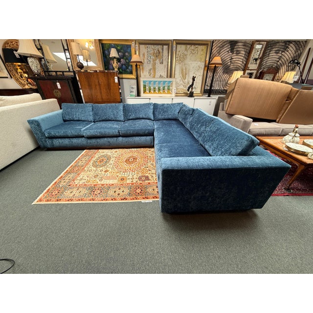 Design Plus Gallery presets a Teal Blue Crushed Velvet Bespoke Sectional by Black Label Home. The sectional is a spot for...