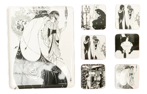 Vintage Italian Plastic Tray & Coasters with Aubrey Vincent Beardsley Designs from Mebel, Set of 7