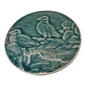 Edgecomb Potters Maine 8” Round Trivet Atlantic Puffin Celadon Green