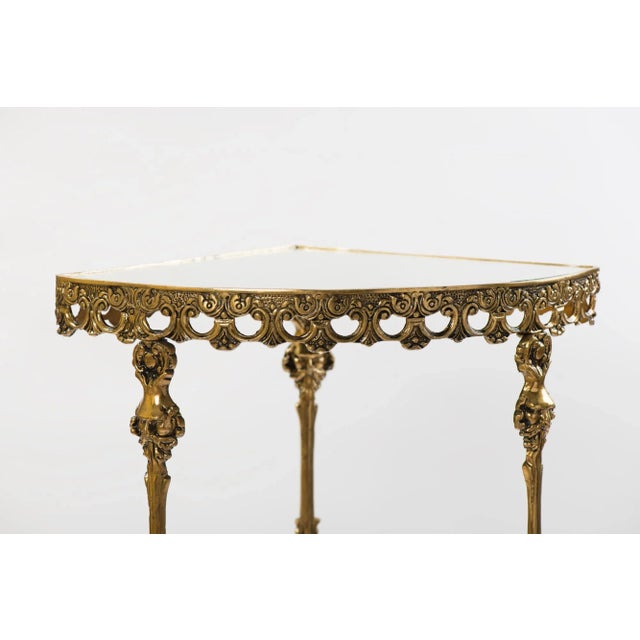 1950s 1950s Vintage Brass Corner Console Table With Mirror Top For Sale - Image 5 of 12