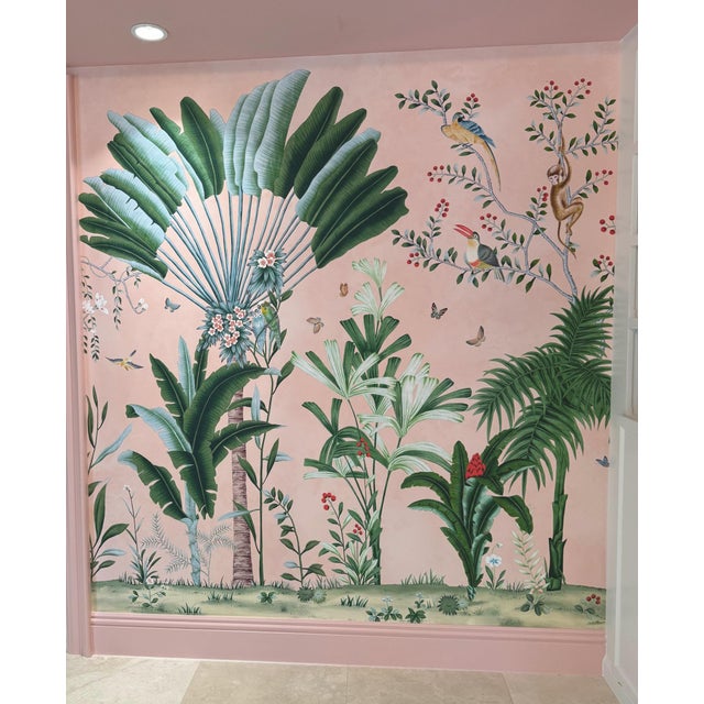 Chinoiserie Pink Wallpaper Mural, Amazonia Forest on Special Florence Pink- Set of 6 For Sale - Image 13 of 17