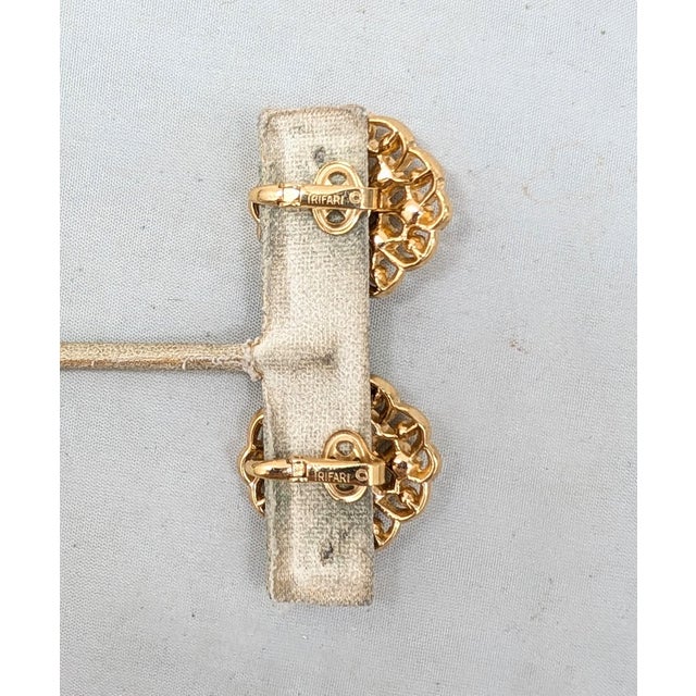 Mid-Century Modern Vintage 1960s Signed Crown Trifari Faux-Citrine & Topaz Clip Earrings-2 Pieces For Sale - Image 3 of 7