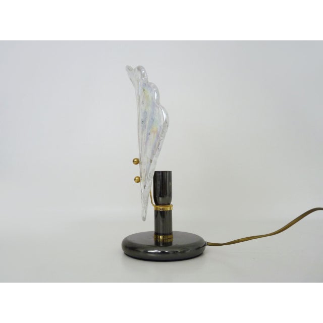 Foliage Table Lamp in Glass and Anthracite Gray Metal, 1980s For Sale - Image 4 of 10