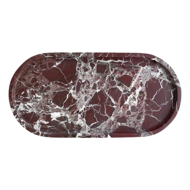 Rosso Levanto Marble Oval Tray from Kiwano Concept For Sale