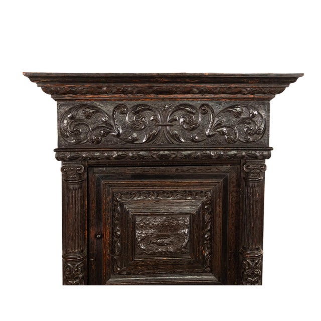 Antique 17th Century Dutch Carved Ebonized Oak Credence Cabinet on Stand 1680 For Sale - Image 13 of 16