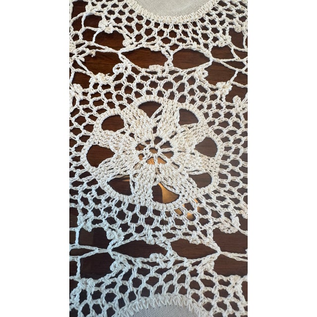 Vintage Handmade Linen and Lace Table Runner For Sale - Image 9 of 11