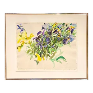 Bernard Chaet, Large American Modernist Watercolor Painting Irises Bernard Chaet Expressionist, c.1970s