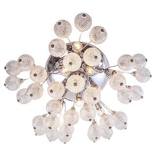 Large Italian Starburst Flush Mount Ceiling Lamp in Bubble Glass & Chrome, 1960s For Sale