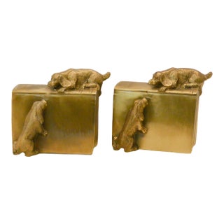 Vintage Brass Pm Craftsman Cocker Spaniel Dogs Bookends C. 1930 For Sale