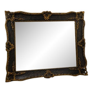 Ornate Black and Gold Antique-Style Wall Mirror For Sale