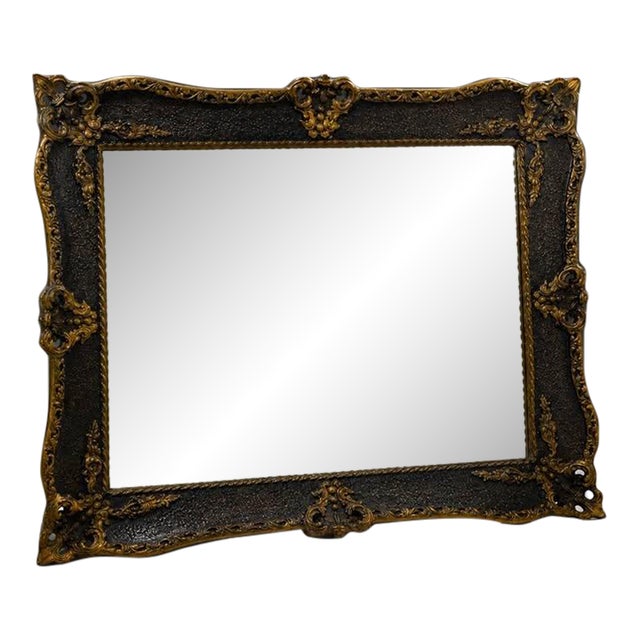 Ornate Black and Gold Antique-Style Wall Mirror For Sale