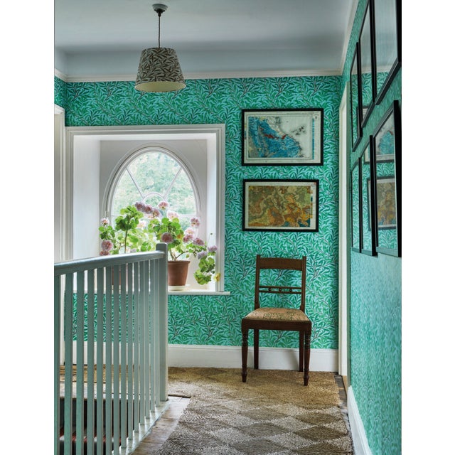 English Morris & Co Willow Bough Wallpaper in Sky/Leaf Green For Sale - Image 3 of 3