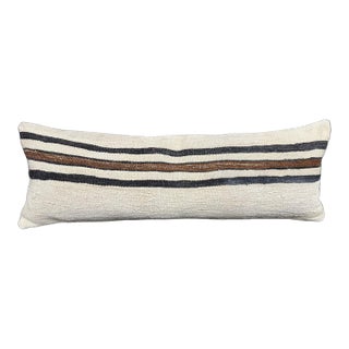 Turkish Hemp Pillow Cushion Natural Beige Black Cushion Cover 14"x40" For Sale
