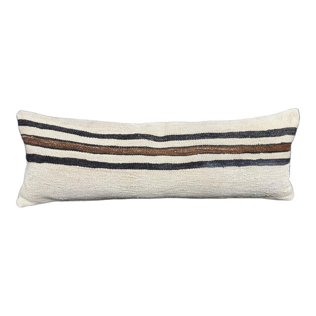 Turkish Hemp Pillow Cushion Natural Beige Black Cushion Cover 14"x40" For Sale