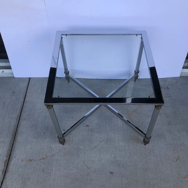 1970s Hollywood Regency Chrome and Brass Small Coffee Table For Sale - Image 12 of 12