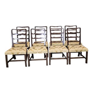 Mid 20th Century Kittinger Williamsburg Mahogany Ladder Back Dining Chairs Cw137 Damask- Set of 8 For Sale