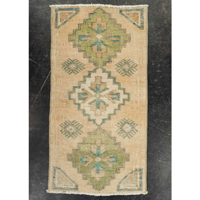 Tan Turkish Mini Rug Oriental Hand Knotted Vintage Rug 1'5" x 2'9" #21096 For Sale - Image 8 of 8