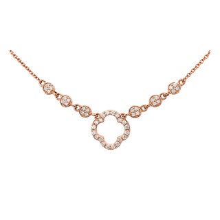14K Rose Pink Gold Floral 4 Leaf Clover Mabe Diamond Pendant Necklace For Sale