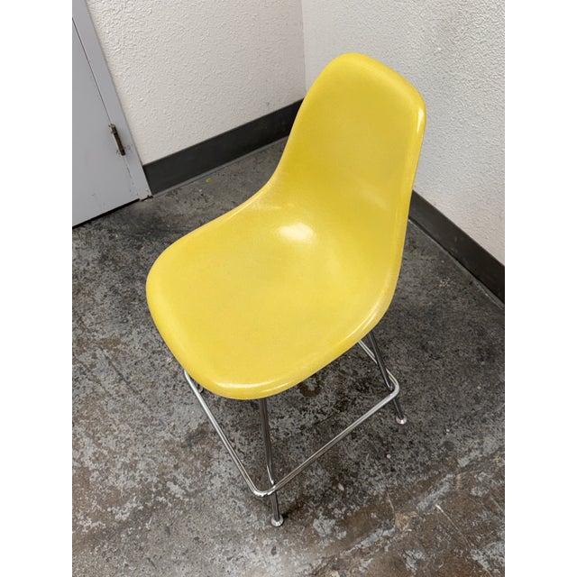 Plastic Eames Fiberglass Yellow Shell Counter Stool, Vintage For Sale - Image 7 of 12
