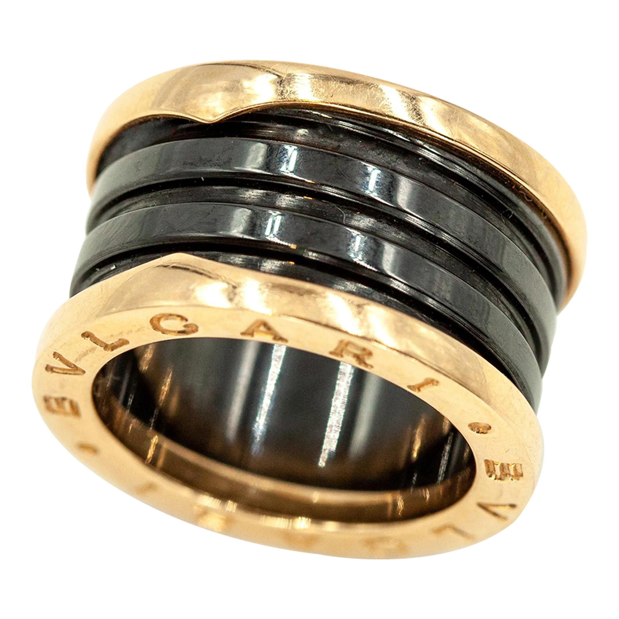 80s-90s Bvlgari B.Zero1 18k Rose Gold Spiral Black Ceramic Ring