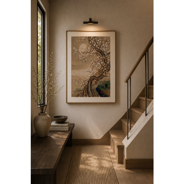 Brown Japanese Plum Blossoms in Moonlight by Sō Shizan, Japanese Art, 16" X 24" For Sale - Image 8 of 10