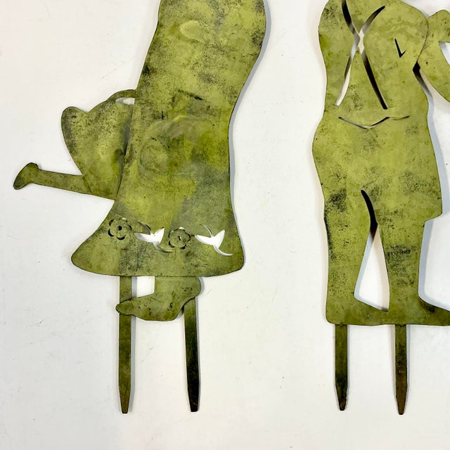 Olive 1950s Vintage Arts & Crafts Rustic European French Garden Ornaments, Kid Silhouettes - A Pair. For Sale - Image 8 of 15