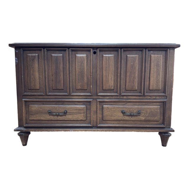 1966 Lane Mediterranean Cedar Chest With Drawer | Raised Panel Pecan Blanket Chest | Aroma-Tite Hope Chest For Sale