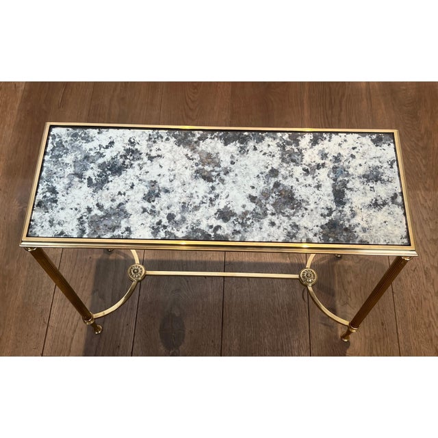 Brass 1940s Pair of brass side tables with oxidized mirror tops by Maison Baguès For Sale - Image 8 of 12