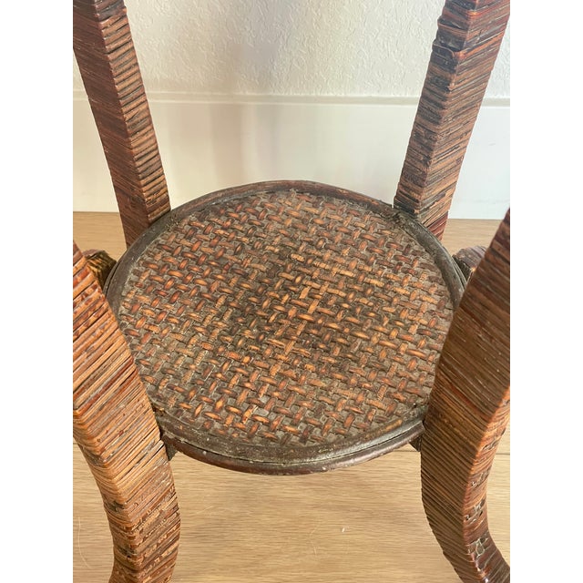 Wood Antique Victorian Rattan Curved Leg Plant Stand With Shelf For Sale - Image 7 of 12