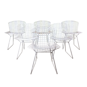 Set of 6 White Metal Indoor / Outdoor Chairs by Harry Bertoia for Knoll