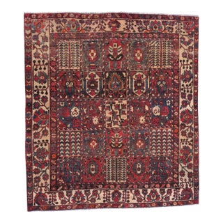 Vintage Persian Bakhtiari Kheshti Rug, 6’7” X 6’8” For Sale