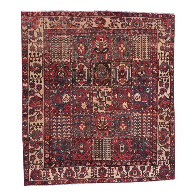 Vintage Persian Bakhtiari Kheshti Rug, 6’7” X 6’8” For Sale