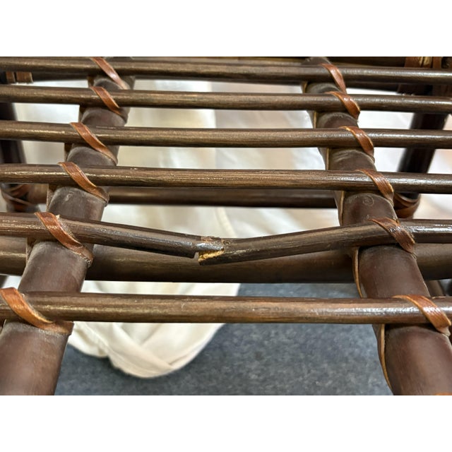 Vintage McGuire Inspired Target Back Style Bamboo and Rawhide Wrapped Arm Chairs With Cushions- Set of 4 For Sale - Image 17 of 18