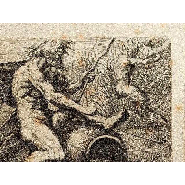 Marcantonio Bellavia, Man and Satyrs, Etching, 17th Century For Sale - Image 4 of 5