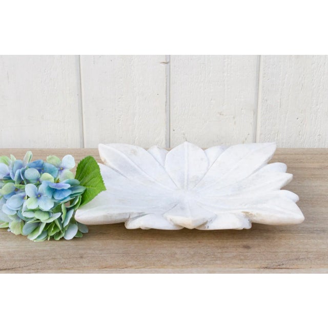 Stone Carved Floral Motif Marble Tray For Sale - Image 7 of 8