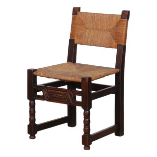 Straw-Seated Wood Chair, France, 1940s For Sale