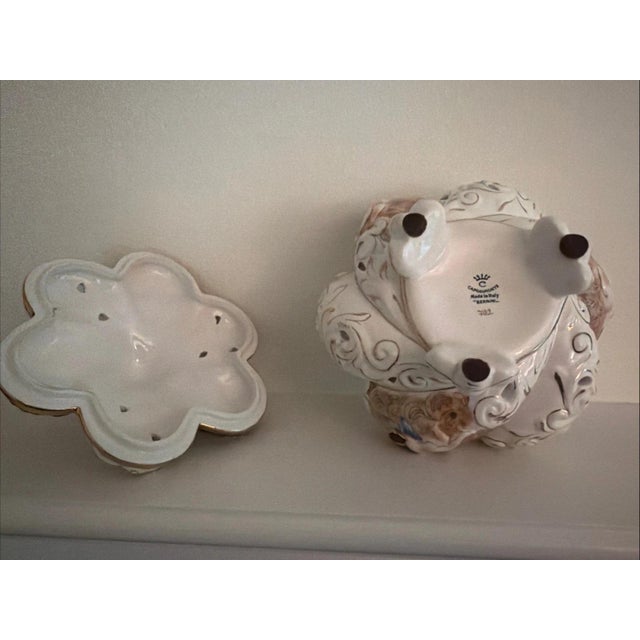 White Capodimonte Vintage Bernini Footed Porcelain Bowl Gilded With Cherubs For Sale - Image 8 of 9