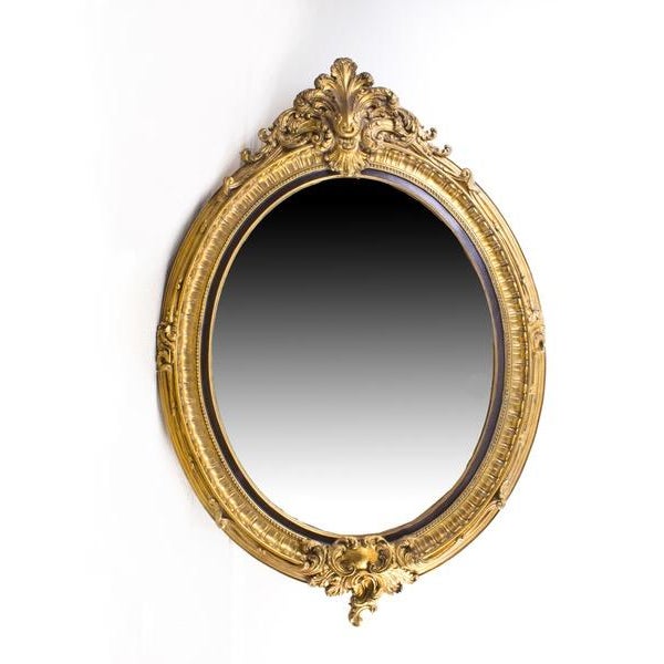Large Rococo Style Gilded Oval Mirror For Sale - Image 11 of 12