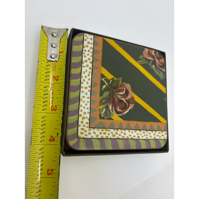 Early 21st Century Mackenzie Childs Pimpernel Hop Scotch Rose Coaster Set of 4 For Sale - Image 5 of 8