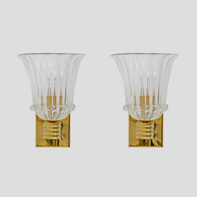 Murano Glass and Brass Sconces attributed to Barovier & Toso, 1990s, Set of 2 For Sale - Image 9 of 9