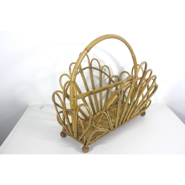 Tan Vintage Fan Style Bent Bamboo Magazine Rack Holder For Sale - Image 8 of 13