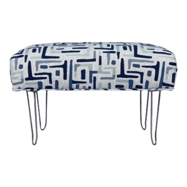 Mid 20th Century Hairpin Leg Stool in Cut Velvet For Sale