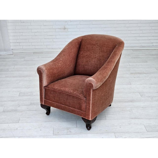 Vintage Danish Lounge Chair in Salmon Pink Furniture Velour and Ash Wood, 1950s For Sale - Image 10 of 17