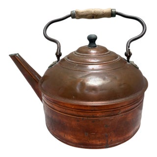 Vintage Large Rustic French Copper Tea Kettle Decor Accent Vessel For Sale