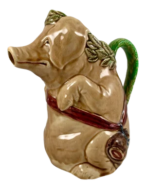 Frie Onnaing Barbotine Majolica Cochon Au Jambon Pig & Ham Pitcher