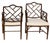 Pair of Hollywood Regency Faux Bamboo & Linen Striped Arm Chairs.