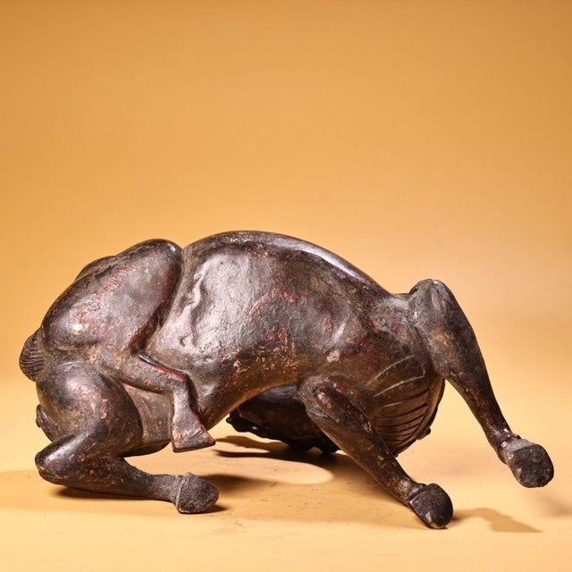Early 20th Century Gilt Bronze Mythical Beast Figure – 6.3" Recumbent Qilin Sculpture For Sale In Los Angeles - Image 6 of 9