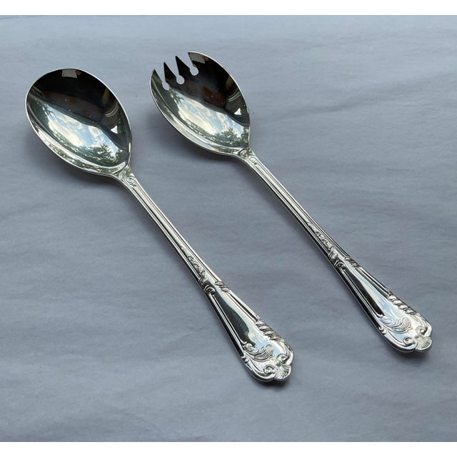Metal 1980s Silver Pair Salad Servers, Salad Spoon & Salad Fork, La Regence For Sale - Image 7 of 16