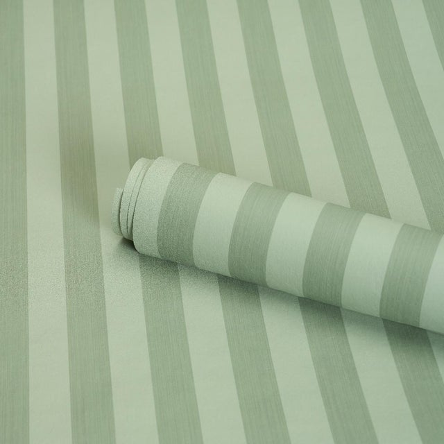 Transitional Sample - Schumacher Edwin Stripe Medium Wallcovering In Sage For Sale - Image 3 of 5