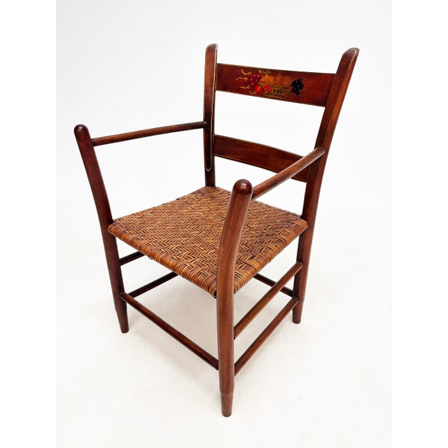 Early 20th Century Early 20th Century Set of Four American Colonial Revival Hand-Painted Armchairs, Woven Splint Seats For Sale - Image 5 of 16